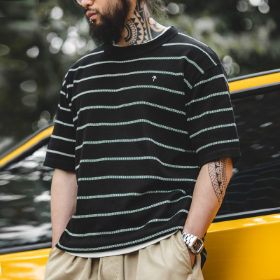 Black and White Color Contrast Round Neck Loose Sleeve T-Shirt Men's Summer 13
