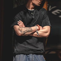 Distressed Henley Breathable Casual Tough Guy T-Shirt 17