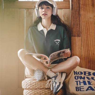 Embroidered Preppy Lapel Half-Sleeve T-Shirt 20