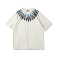 Indian Feather Print Short Sleeve Distressed T-Shirt 7