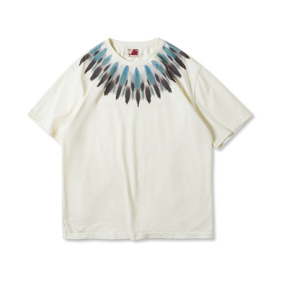 Indian Feather Print Short Sleeve Distressed T-Shirt 7