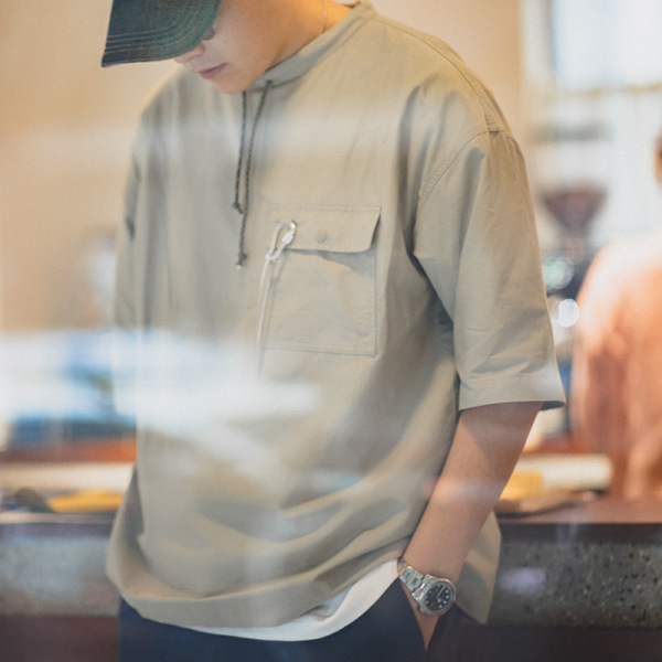 Casual Mountain Style Drawstring Patch Pocket Short Sleeves 26