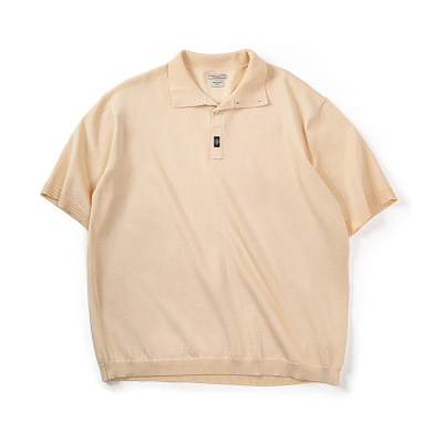 Knitted Polo Collar Basic Loose Breathable Mid-Sleeved T-Shirt 21