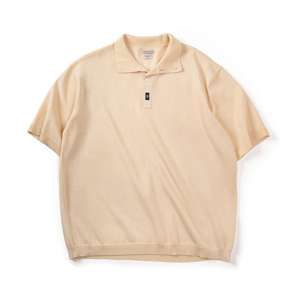 Knitted Polo Collar Basic Loose Breathable Mid-Sleeved T-Shirt 21