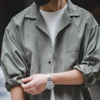 Loose Peach Velvet V-Neck Shirt for Men 41