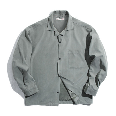 Loose Peach Velvet V-Neck Shirt for Men 41