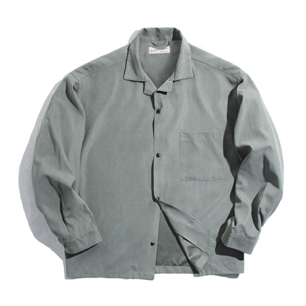 Loose Peach Velvet V-Neck Shirt for Men 41