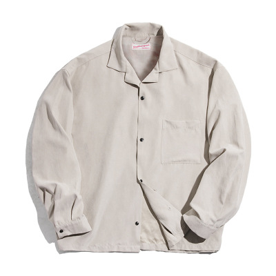Loose Peach Velvet V-Neck Shirt for Men 41
