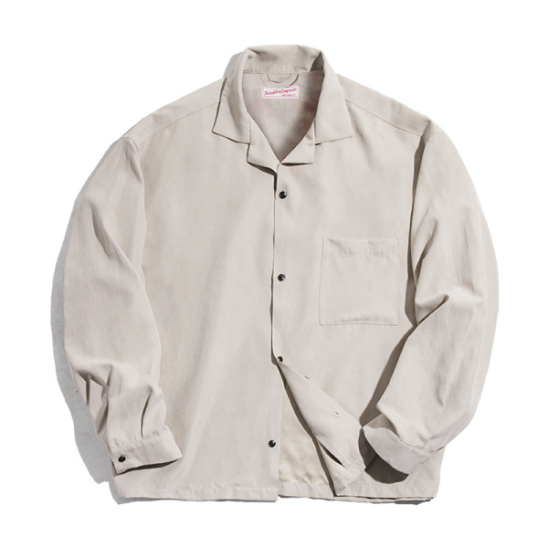 Loose Peach Velvet V-Neck Shirt for Men 41