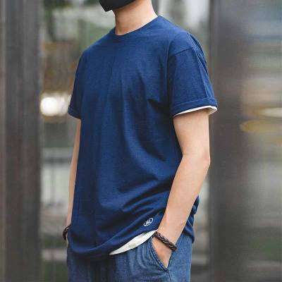 Plant Blue Dyed T-Shirt Solid Color Thin Section Short Sleeves 14