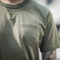 Retro Army Green T-Shirt Simple Round Neck Pocket Short Sleeves 24