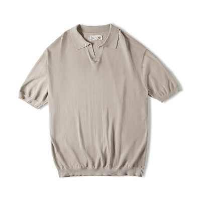V Lapel Knitted Loose Short-Sleeved Half-Sleeved Polo Shirt T-Shirt Men 11