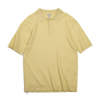 Vintage Pit Stripe Polo Neck Short Sleeve Solid Color Knitted T-Shirt 34