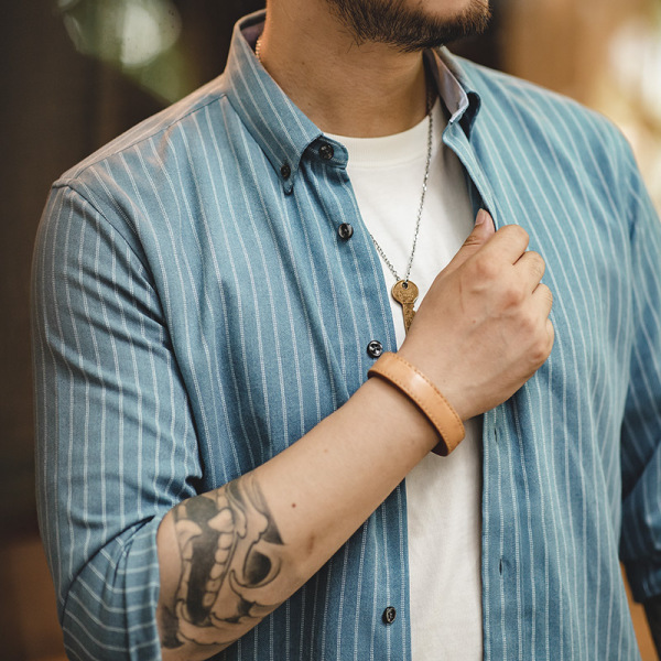 Brushed Striped Shirt Casual Long-Sleeved Top Men's Trendy 52