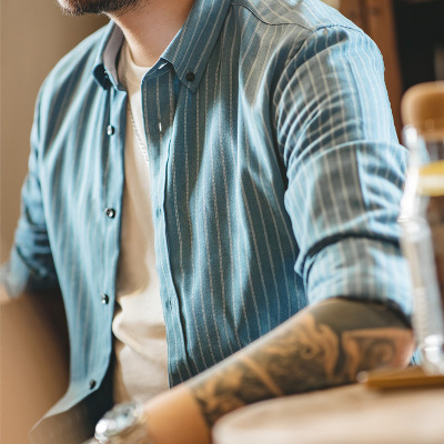 Brushed Striped Shirt Casual Long-Sleeved Top Men's Trendy 52