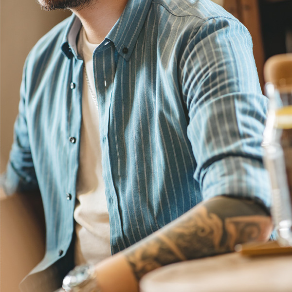 Brushed Striped Shirt Casual Long-Sleeved Top Men's Trendy 52