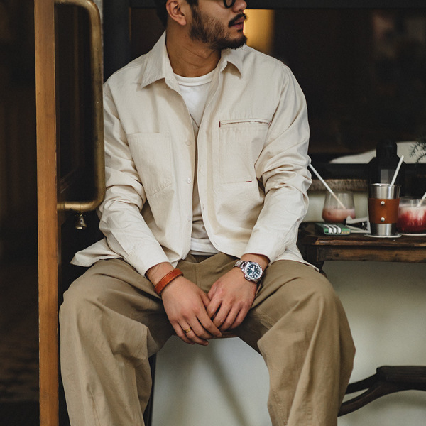 Cotton Shell Lapel Long Sleeve Shirt 51