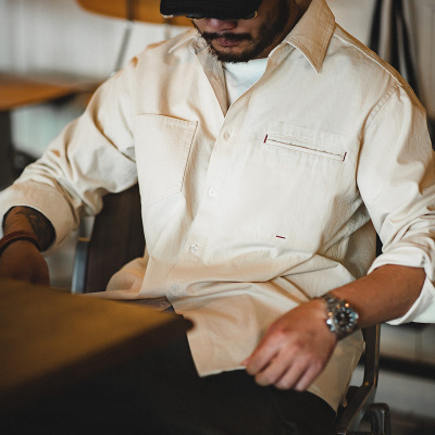 Cotton Shell Lapel Long Sleeve Shirt 51