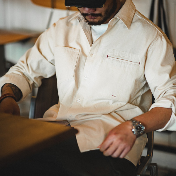 Cotton Shell Lapel Long Sleeve Shirt 51