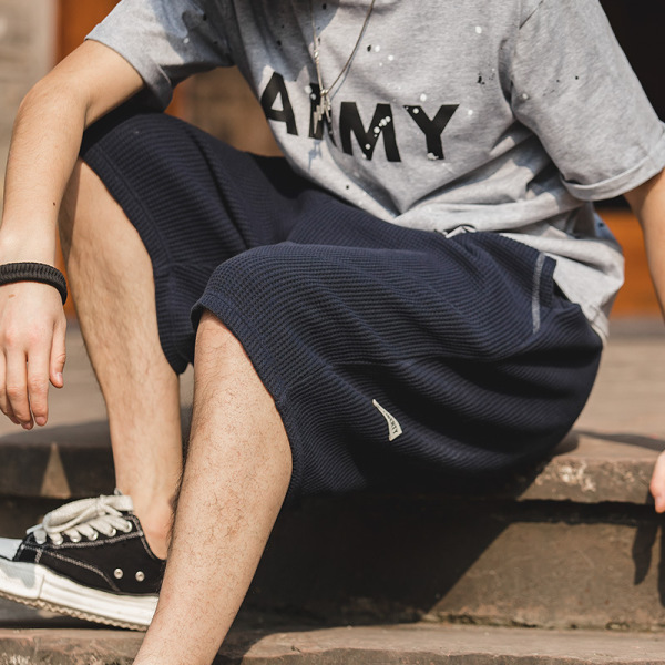 Draped Waffle Shorts Fried Street Profile Casual Pants 70