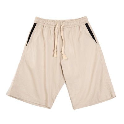 Men's Linen Shorts Breathable Loose Solid Color Cropped Pants 77