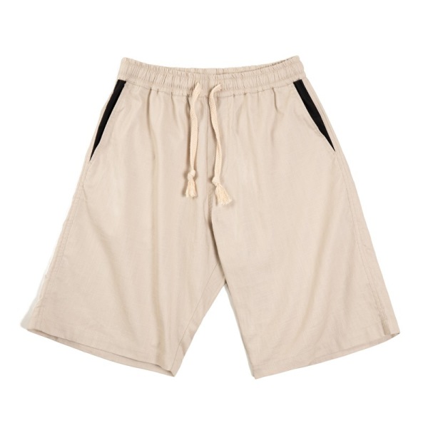 Men's Linen Shorts Breathable Loose Solid Color Cropped Pants 77