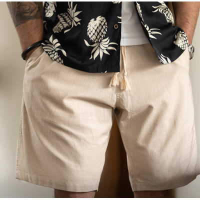 Men's Linen Shorts Breathable Loose Solid Color Cropped Pants 77