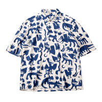 Men's Summer Cuban Collar Graffiti Short Sleeve Beach Shirt 54