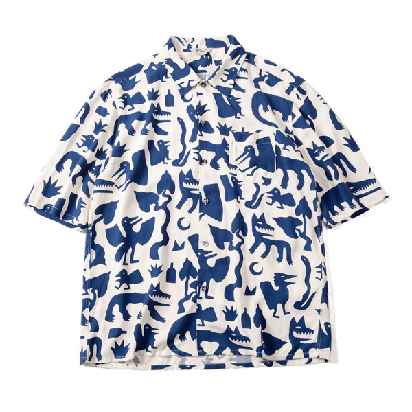 Men's Summer Cuban Collar Graffiti Short Sleeve Beach Shirt 54