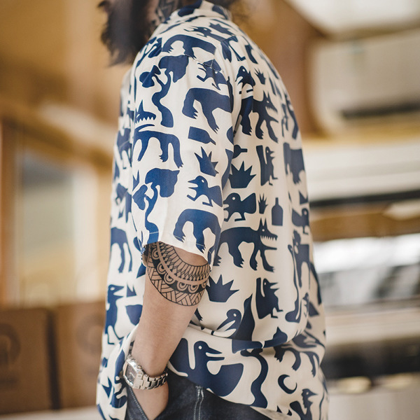 Men's Summer Cuban Collar Graffiti Short Sleeve Beach Shirt 54
