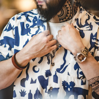 Men's Summer Cuban Collar Graffiti Short Sleeve Beach Shirt 54