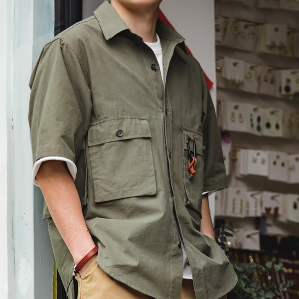 Outdoor Short-Sleeved Shirts Stacked with Army Green Men's Shirts 47