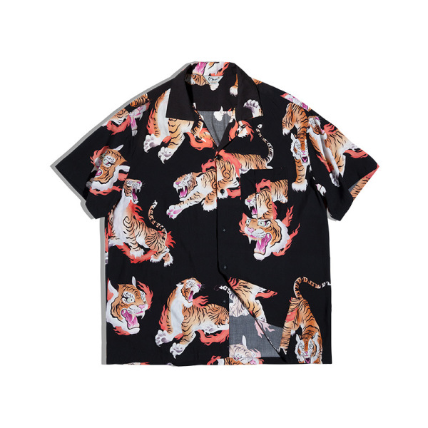 Tiger Print Hawaiian Short Sleeve Shirt 55