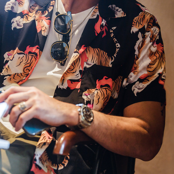 Tiger Print Hawaiian Short Sleeve Shirt 55