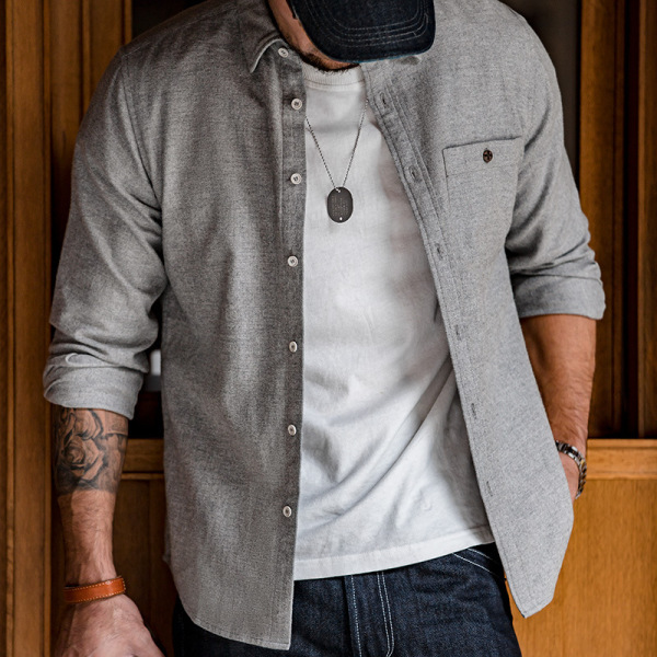 Velvet Cotton Shirt Gray Business Long-Sleeved Shirt Men 56