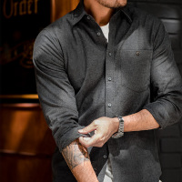 Velvet Cotton Shirt Gray Business Long-Sleeved Shirt Men 56