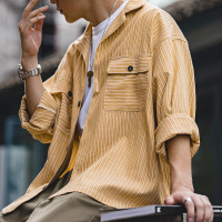 Vintage Goose Yellow Striped Cuban Collar Shirt 53