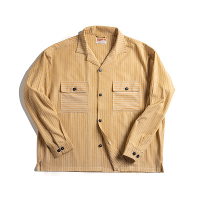 Vintage Goose Yellow Striped Cuban Collar Shirt 53