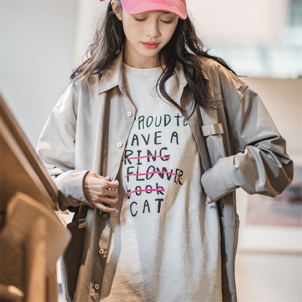 American Retro Letter Print T-Shirt Round Neck Art 104