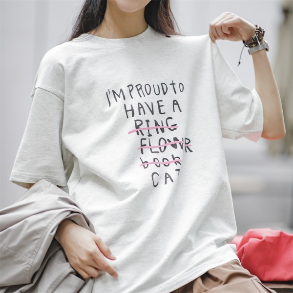 American Retro Letter Print T-Shirt Round Neck Art 104