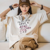 American Retro Letter Print T-Shirt Round Neck Art 104