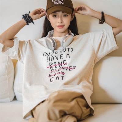 American Retro Letter Print T-Shirt Round Neck Art 104