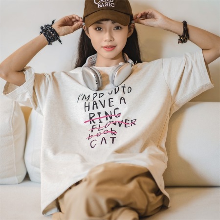 American Retro Letter Print T-Shirt Round Neck Art 104