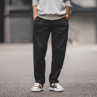 Black Straight Leg Casual Pants Elastic Waist Dad Pants 83