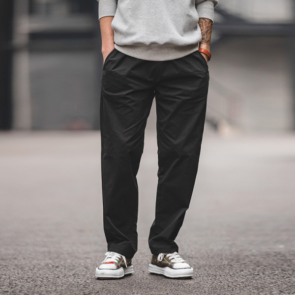 Black Straight Leg Casual Pants Elastic Waist Dad Pants 83