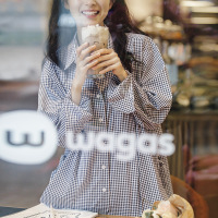 Blue and White Plaid Shirt Loose Casual Plaid 130