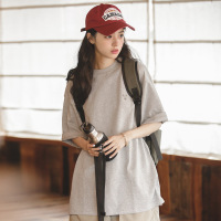 Casual Cotton Short-Sleeved Loose Round Neck Basic Solid Color 112