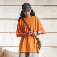 Casual Cotton Short-Sleeved Loose Round Neck Basic Solid Color 112