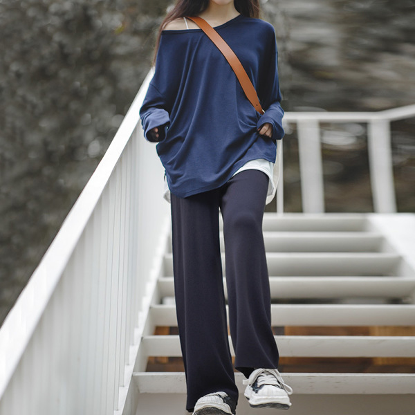 Draped Knit Slimming Straight-Leg Pants for Commuting 132