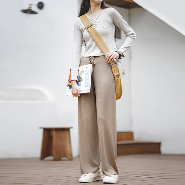 Draped Knit Slimming Straight-Leg Pants for Commuting 132